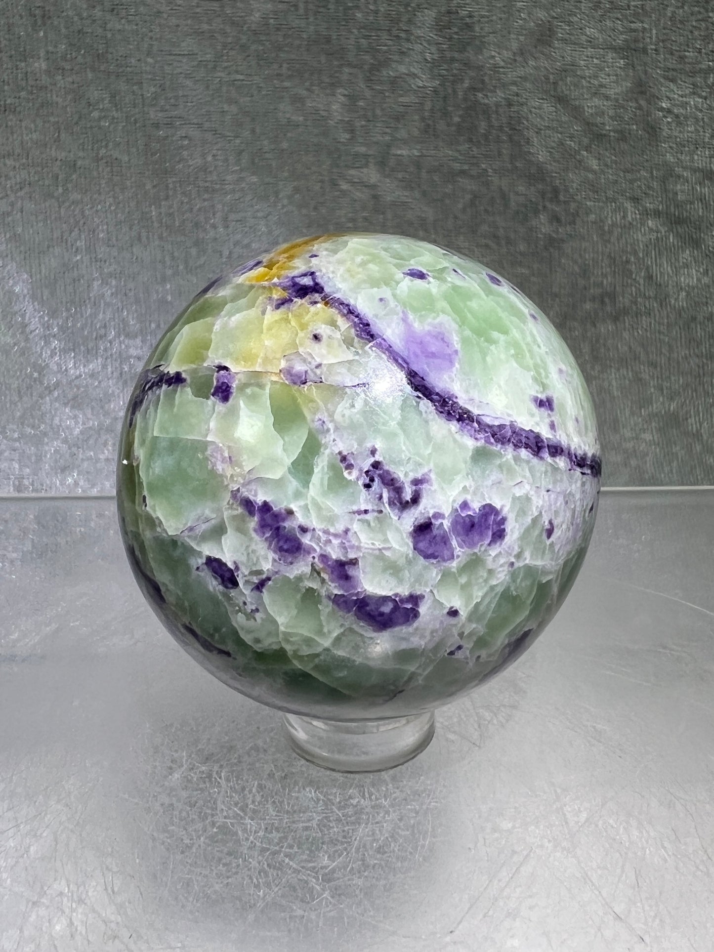 Bolivianite Crystal Sphere. 48mm. Beautiful Combination Of Fluorite And Serpentine. Amazing Rare New Material.