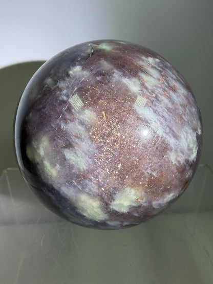 Bloodshot Iolite Sphere. 67mm. Rare Galaxy Iolite Sunstone Display Sphere. Amazing And Colorful Flash!
