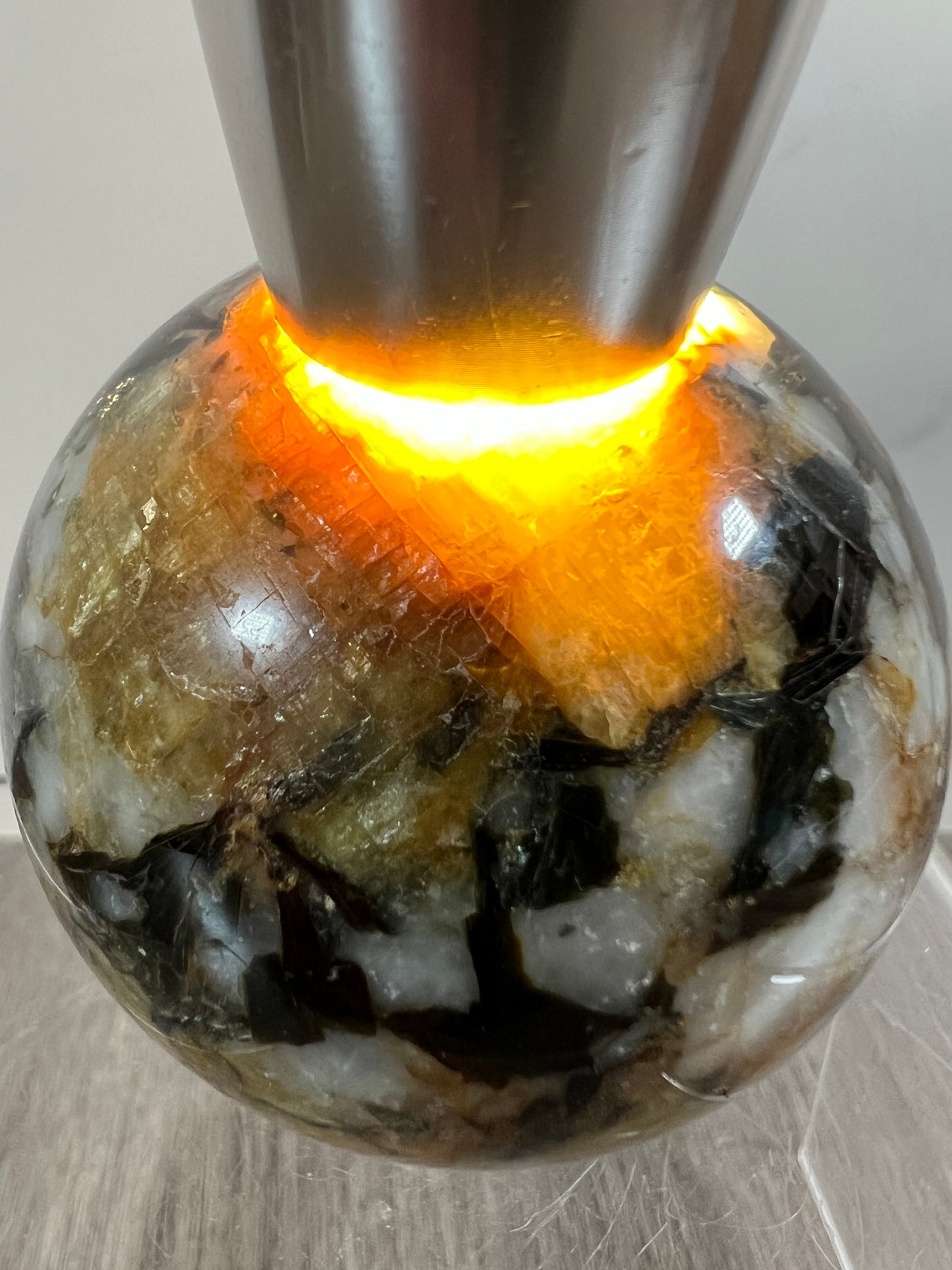 Yellow Tourmaline And Black Mica Sphere. 54mm. Rare New Discovery. Stunning And Flashy Display Sphere.