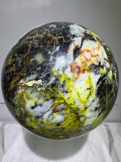 Realgar Crystal Sphere. 67mm. Rare Polished Display Sphere. Stunning Colors And Patterns