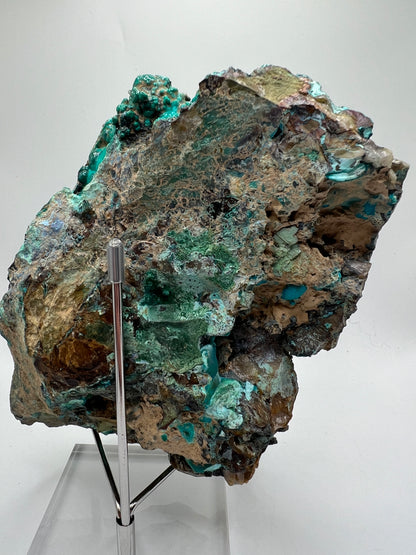 Silica Chrysocolla Specimen. Very Rare Display Crystal. High Quality Botryoidal Bubblegum Chrysocolla, Malachite, And Heterogenite.