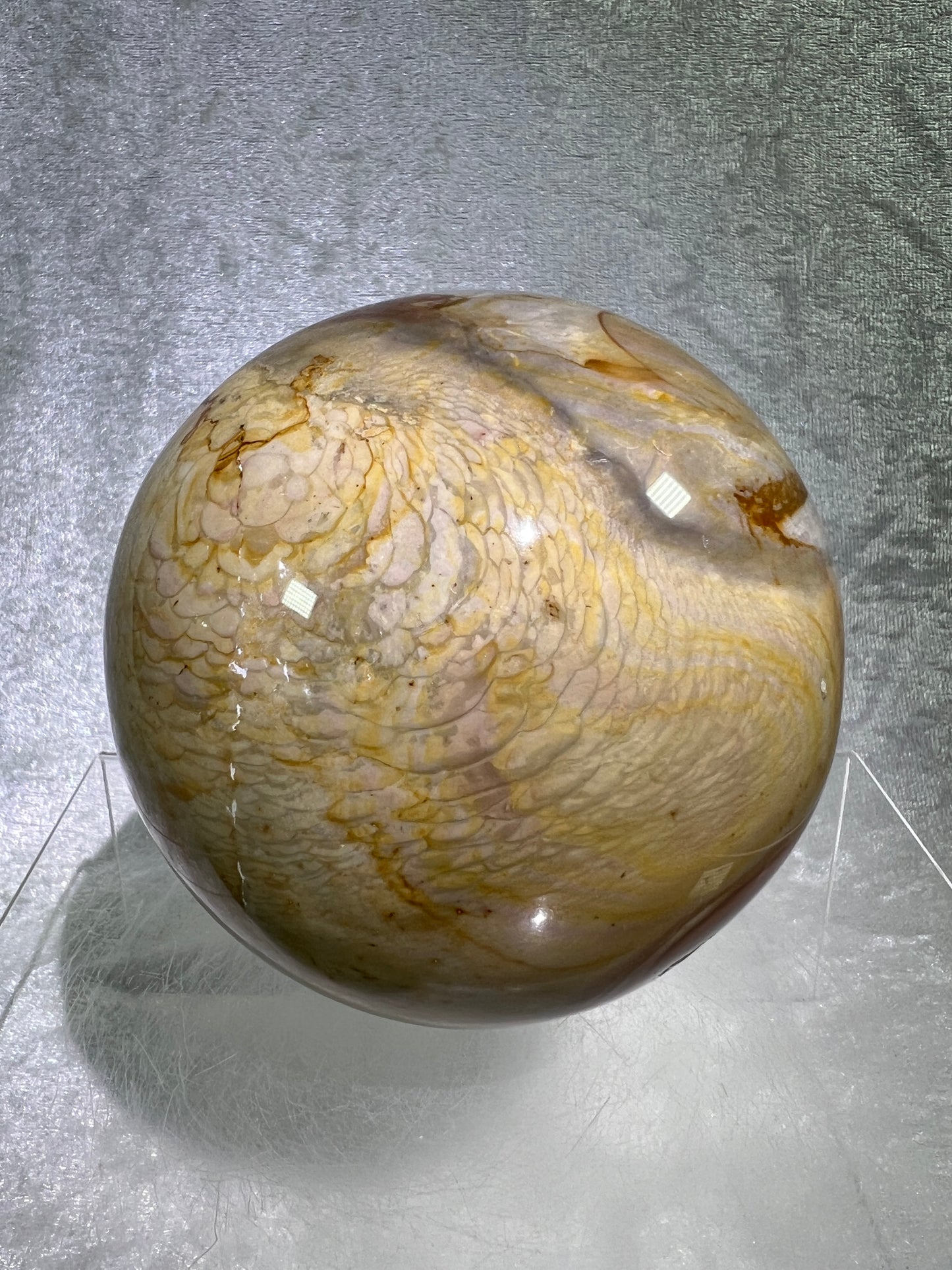 Polychrome Jasper Sphere. 87mm. Very Rare Dragonscale Patterns. Gorgeous Desert Jasper From Madagascar.
