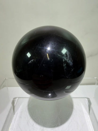 Black Rose Fluorite Sphere. 63mm. Incredible UV Reactive Crystal With Rainbows. Bright Red And Purple Reaction. Rare Display Sphere.