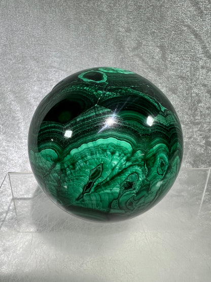 Malachite Crystal Sphere. 73mm. Incredible Large Druzy Malachite. Very High Quality Rare Display Sphere.