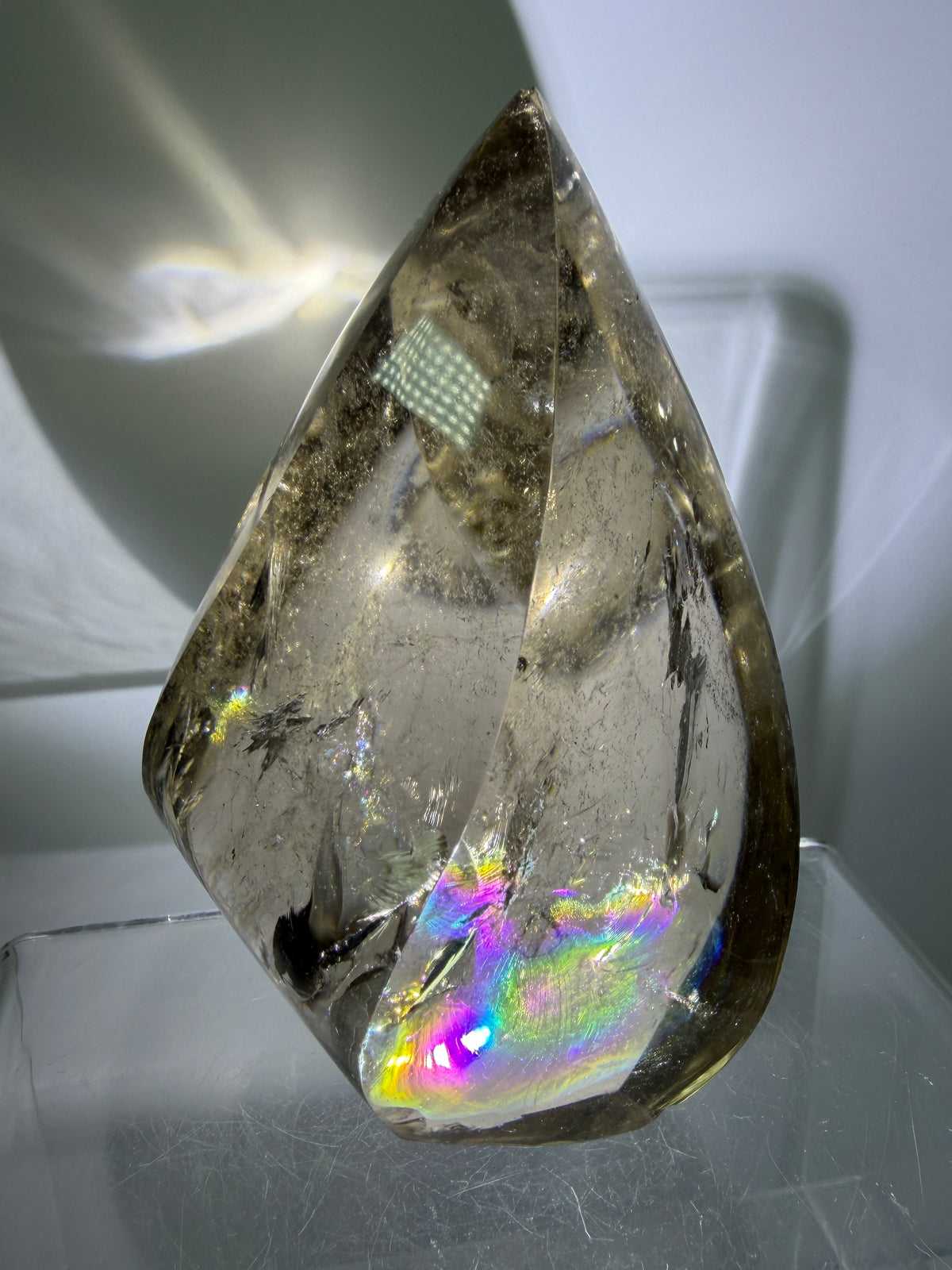 Smoky Quartz Crystal Flame. Huge Rainbows! Gorgeous Polished Flame From Brazil. Beautiful Display Crystal