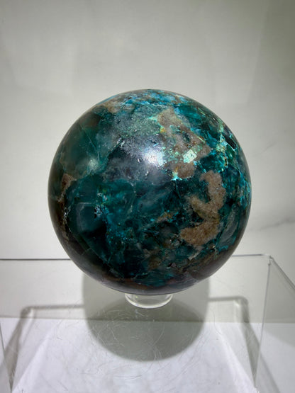 Chrysocolla And Quartz Sphere. 62mm. Gorgeous Shades Of Blue And Green. Amazing Rare Sphere From Laos.
