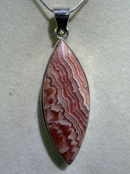 Rhodochrosite Crystal Pendant. S925 Silver Setting. Amazing Colors And Banding. High Quality Crystal Jewelry
