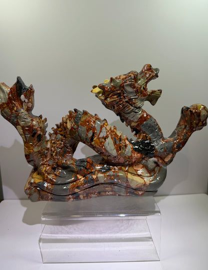 Chinese Carved Crystal Dragon. Large Colorful Dragon Carving. High Quality Display