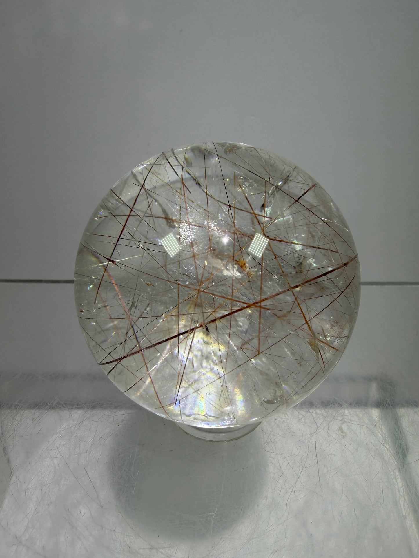 Rutile And Tourmaline Quartz Sphere. 39mm. Amazing Combination Of Red Rutile And Tourmaline. Very Rare Display Sphere