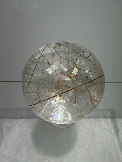Rutile And Tourmaline Quartz Sphere. 39mm. Amazing Combination Of Red Rutile And Tourmaline. Very Rare Display Sphere
