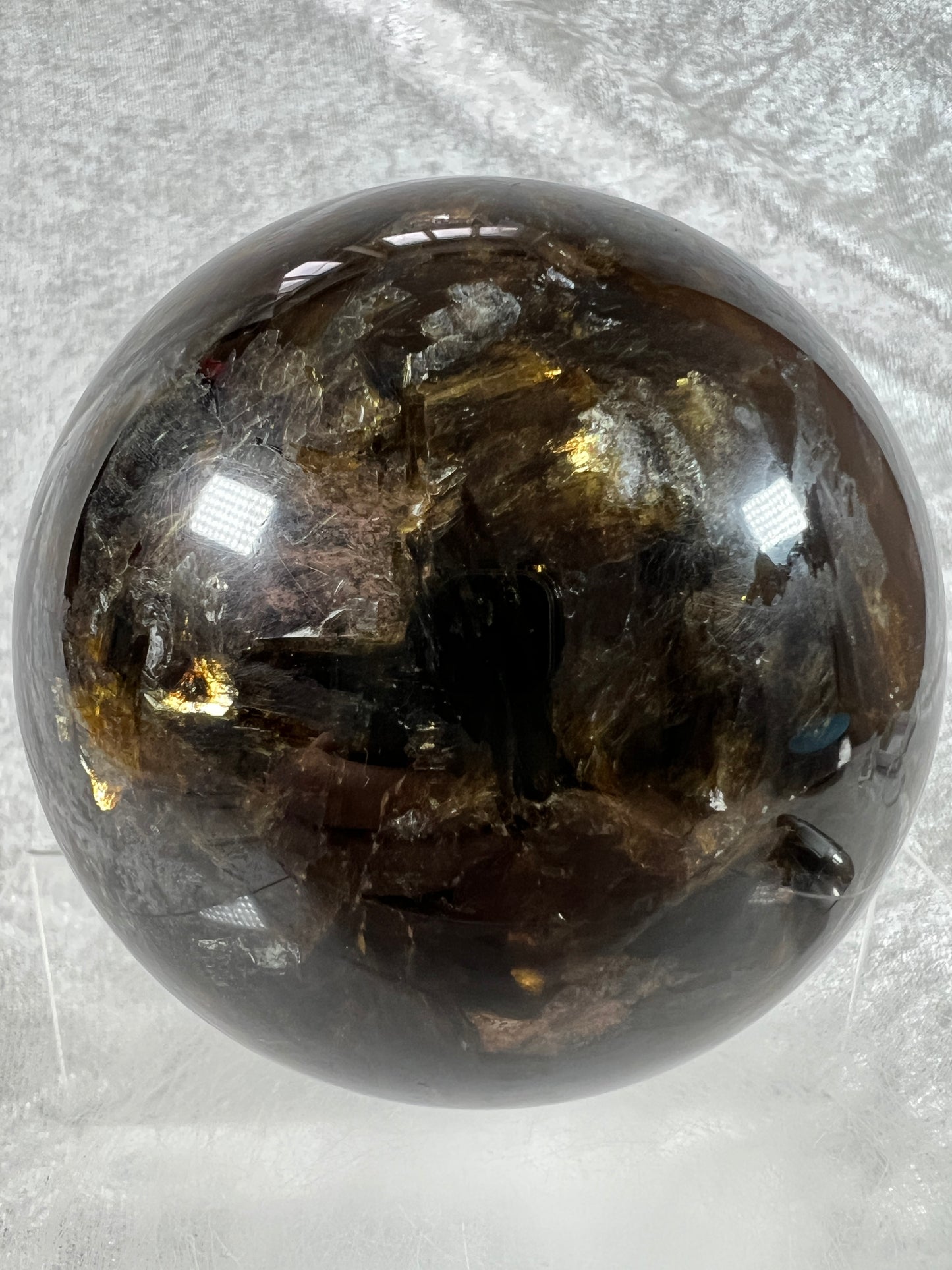 Golden Mica Sphere. Gorgeous Large Mica Display Sphere. 93mm, 2.7 lbs. High Quality With Lots Of Flash