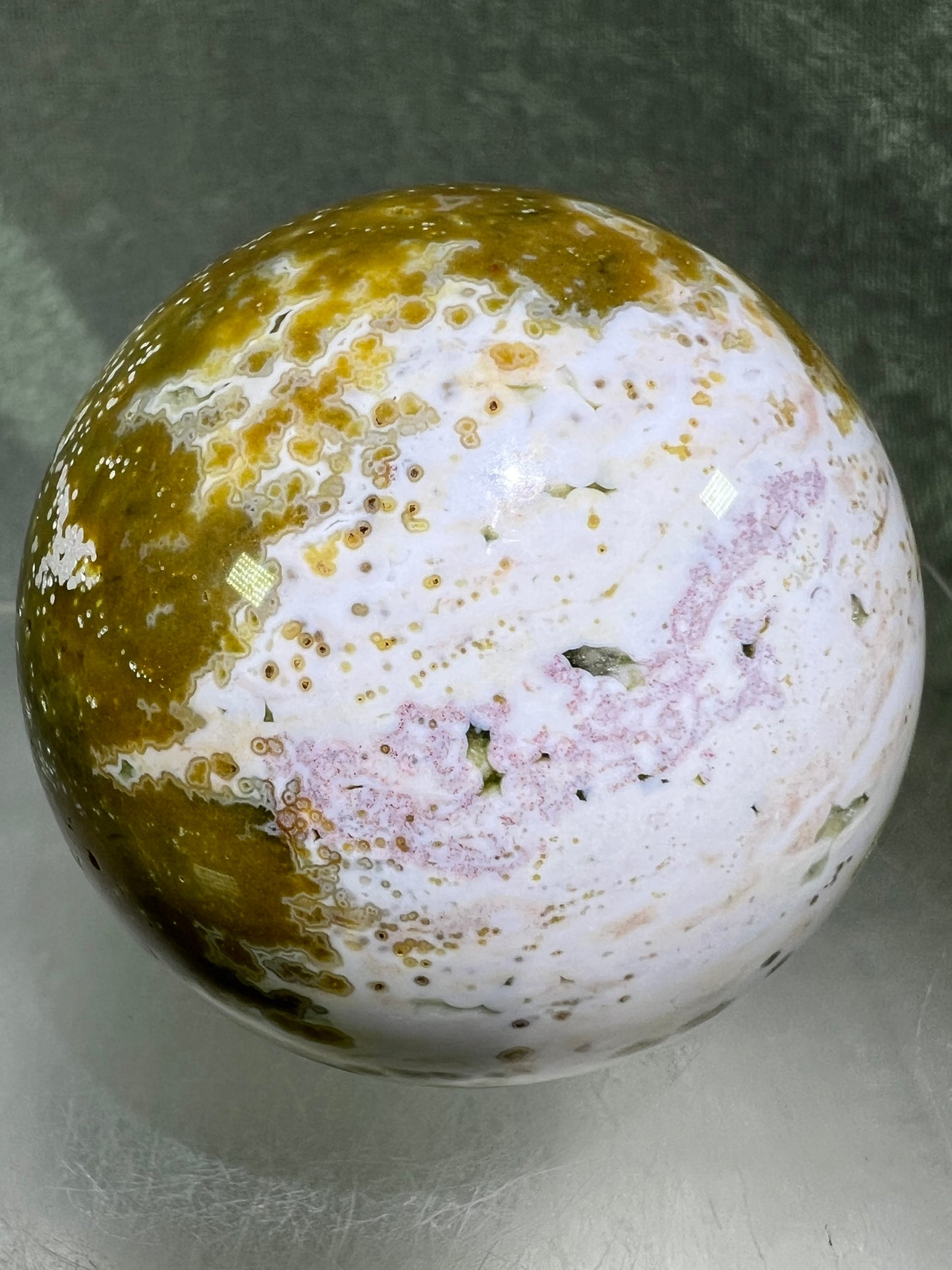 Ocean Jasper Sphere. Stunning Colors On This Amazing Display Crystal. Gorgeous Rare Sphere!