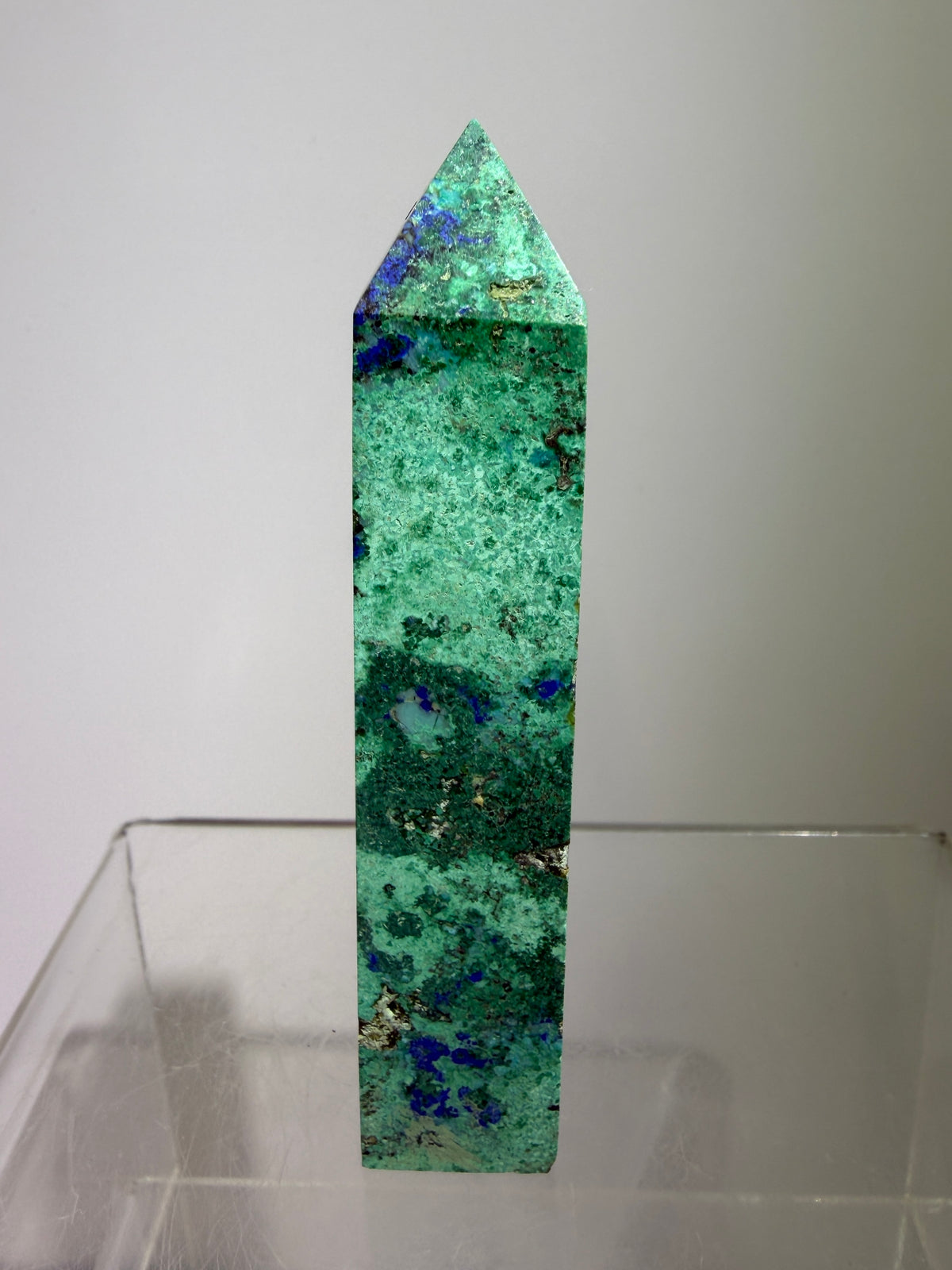 Azurite, Chrysocolla, And Malachite Druzy Tower. Rare And Beautiful Crystal Point.