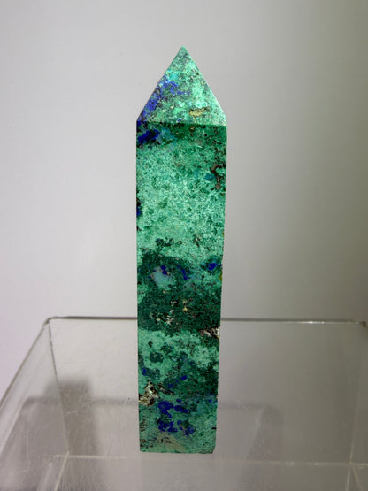 Azurite, Chrysocolla, And Malachite Druzy Tower. Rare And Beautiful Crystal Point.