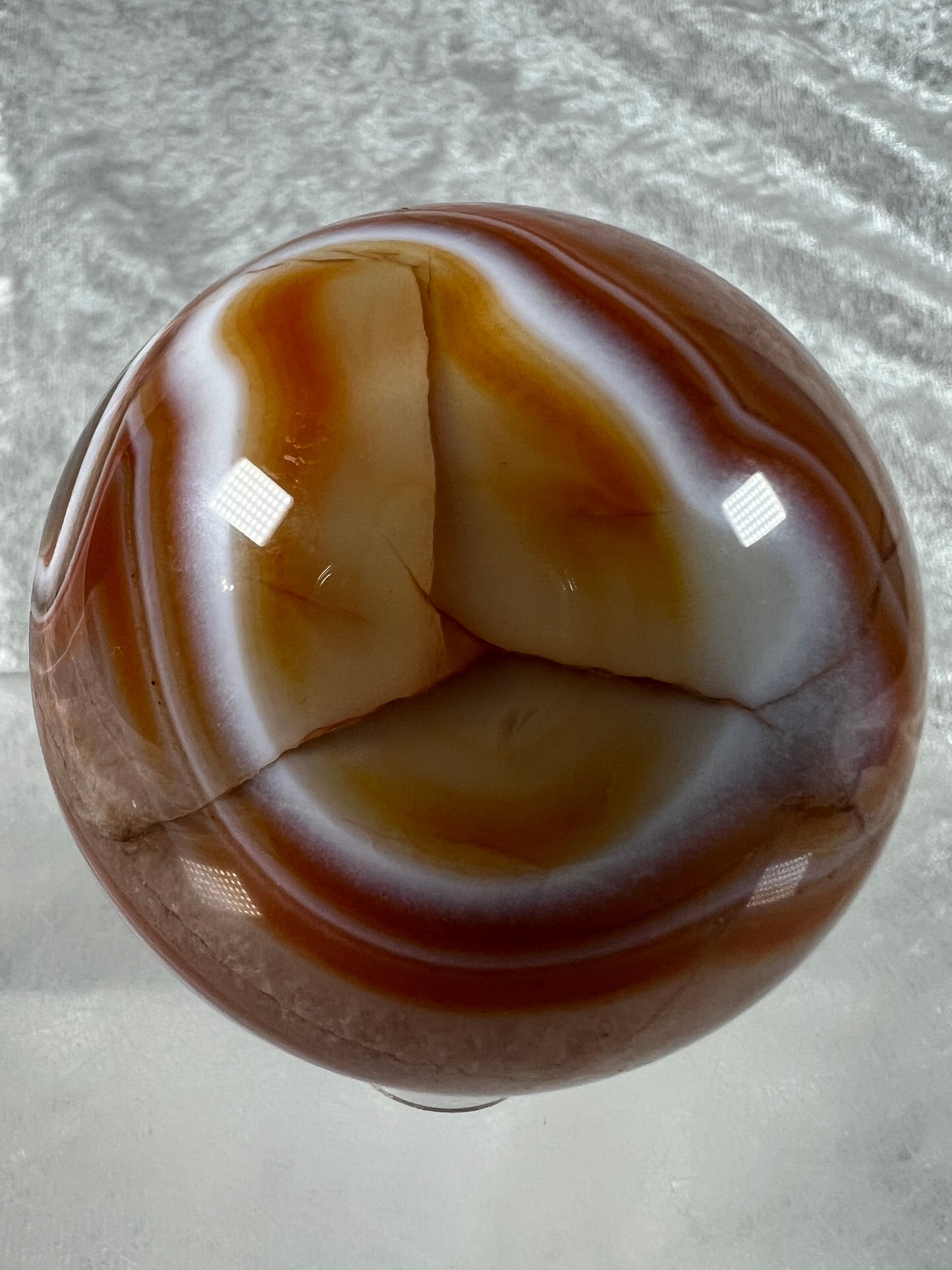 Carnelian Agate Sphere. 63mm. Gorgeous High Quality Display Sphere. Incredible Colors And Banding