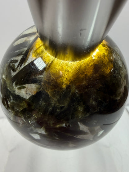 Green Mica And Garnet Sphere. 65mm. Rare Flashy Green Mica With Red Garnet. Gorgeous High Quality Crystal.