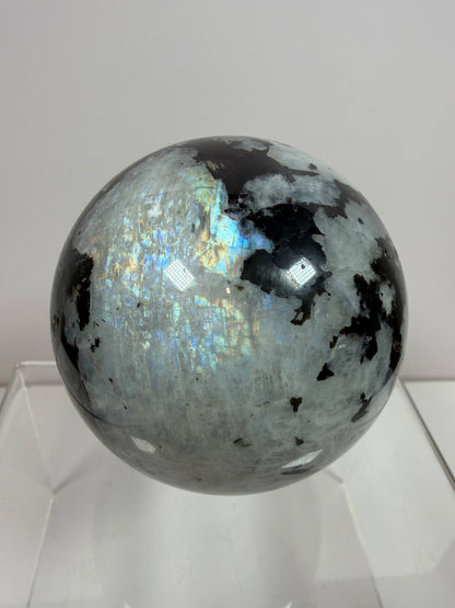 Rainbow Moonstone Sphere. 71mm. Rare Rainbow And Blue Flash! High Quality Display Sphere
