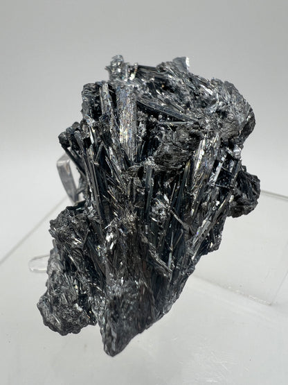 Stibnite Antimonite Specimen. Very Rare And Stunning Iridescent Crystal Cluster. Amazing Flashy Mineral Display