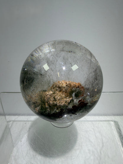 Garden Quartz Lodolite Sphere. High Quality Colorful Landscape. Beautiful Display Sphere