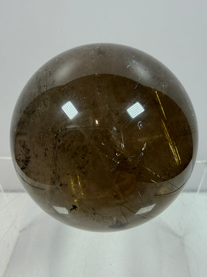Rutile Quartz Sphere. 58mm. Unique Smoky Quartz With Beautiful Golden Rutile Inclusions.