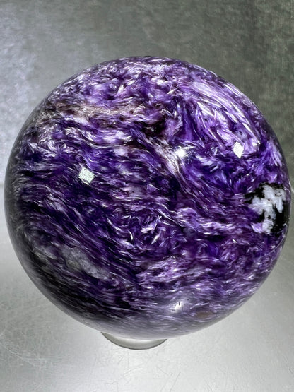 Charoite Crystal Sphere. 49mm. High Quality Beautiful Crystal. Amazing Patterns And Flash. Stunning UV Reaction.