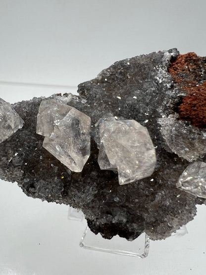 Black Diamond Calcite Specimen. Amazing Silver, Black, And Red Druzy Flash! Beautiful Calcite Crystals On Matrix. High Quality Display Piece