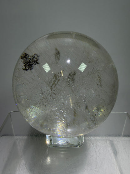 Rutile Quartz Sphere. 68mm. Rare Rutilated Quartz With Lodolite And Pyrite Inclusions. Amazing Display Sphere.