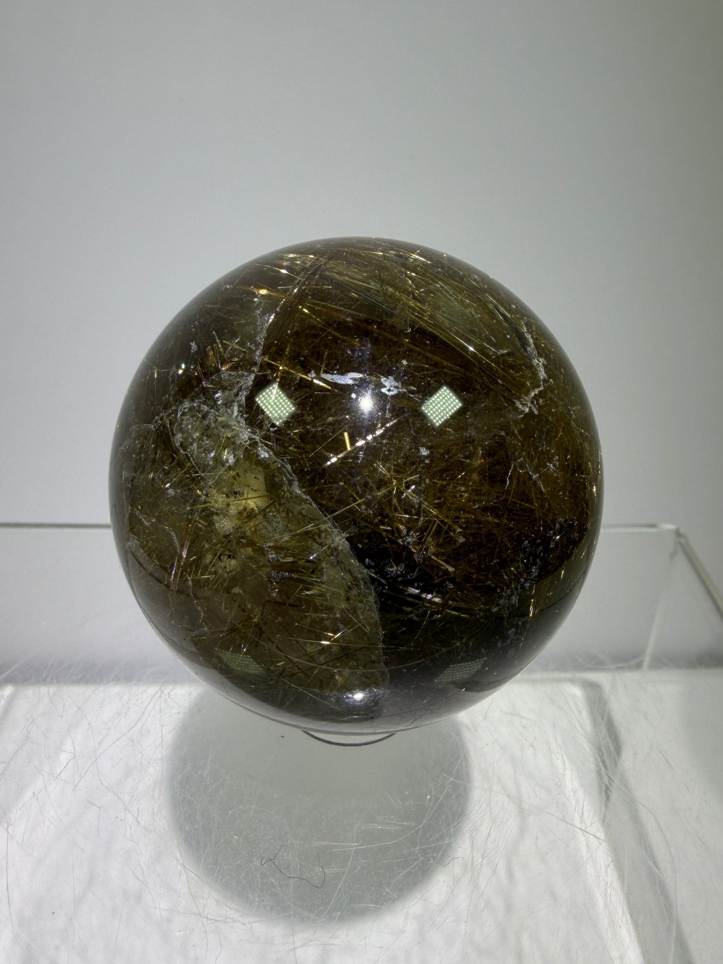 Rutile Quartz Sphere. 49mm. Beautiful Rare Golden Rutilated Quartz. Very Full Of Rutile And Hematite Inclusions