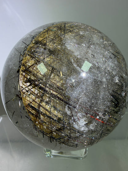 Rutile Quartz Sphere. 65mm. Crazy Rutile Plate Inclusion. High Quality Golden Rutilated Quartz.