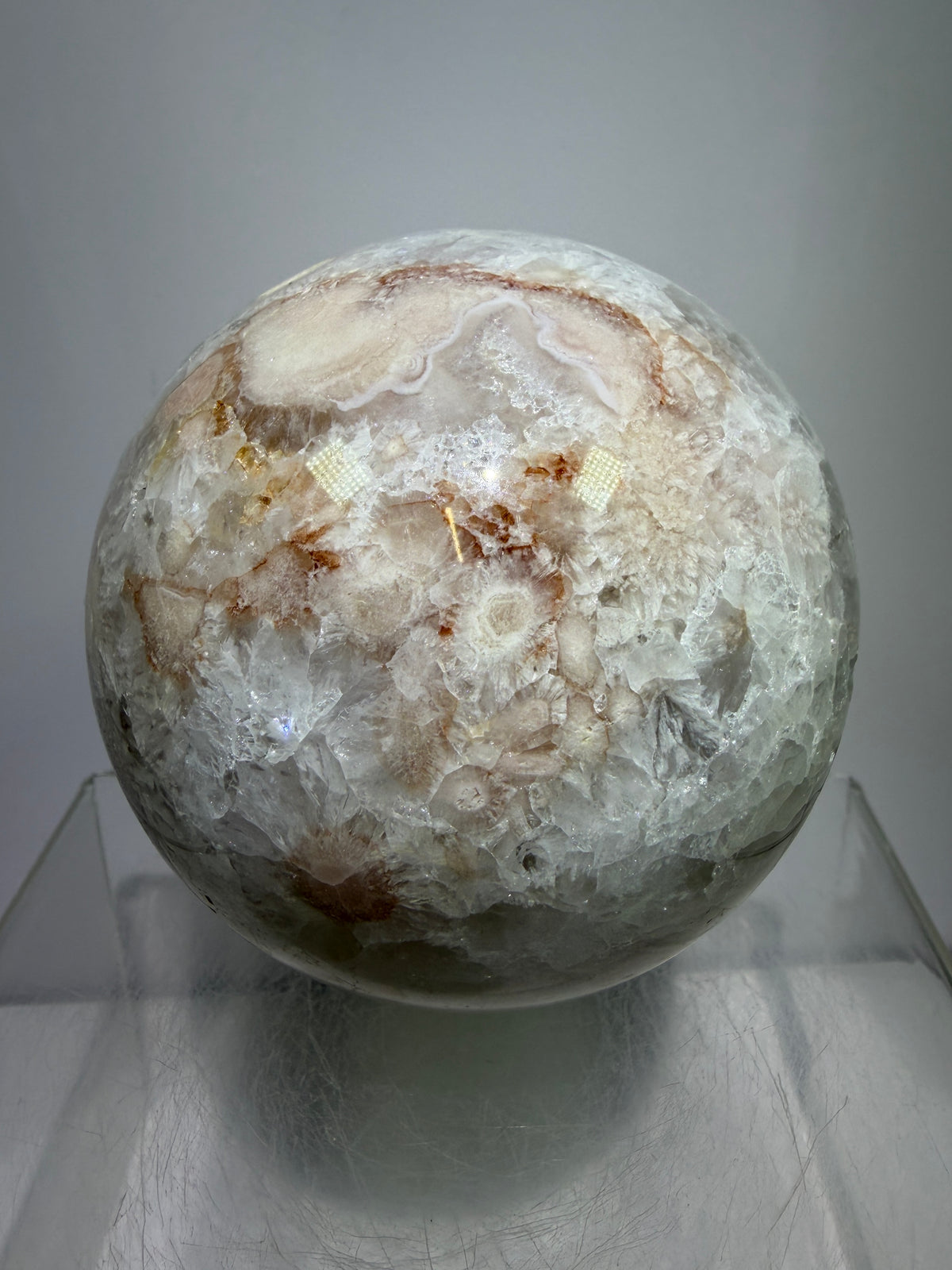 Flower Agate Sphere. 80mm. Amazing Pink Amethyst Flowers. Gorgeous One Of A Kind Display Sphere.