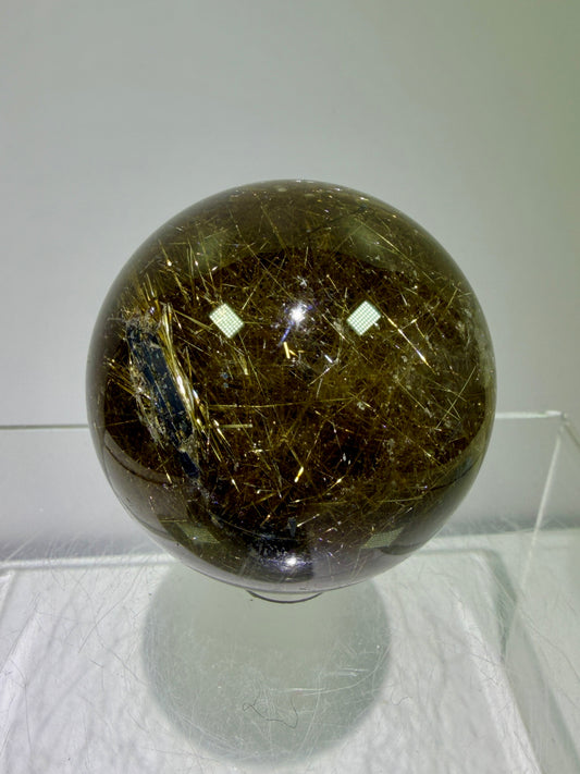 Rutile Quartz Sphere. 49mm. Beautiful Rare Golden Rutilated Quartz. Very Full Of Rutile And Hematite Inclusions