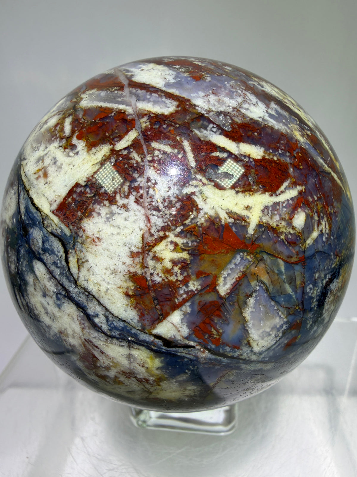 Pietersite Crystal Sphere. 72mm. Stunning Red And Blue Pietersite Crystal. High Quality Rare Display Sphere.