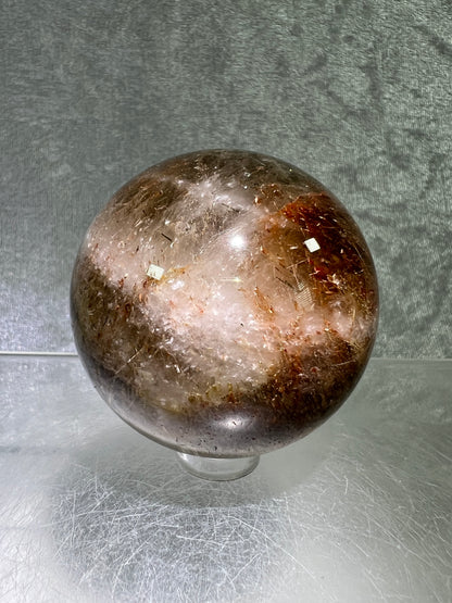 Tourmalinated Quartz Sphere. 53mm. Gorgeous Red And Green Tourmaline Inclusions. Stunning Rare Display Sphere.