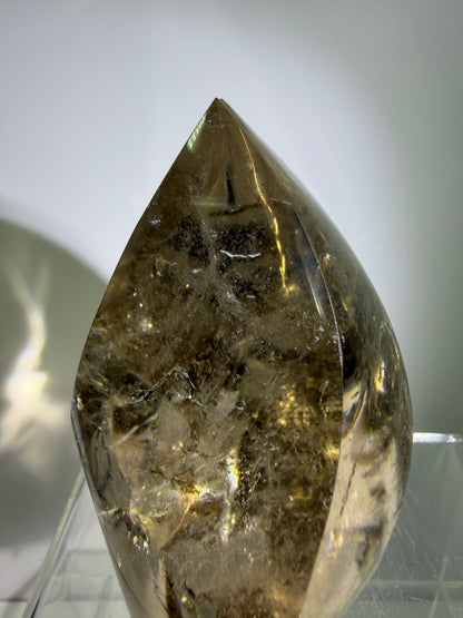 Smoky Quartz Crystal Flame. Huge Rainbows! Gorgeous Polished Flame From Brazil. Beautiful Display Crystal