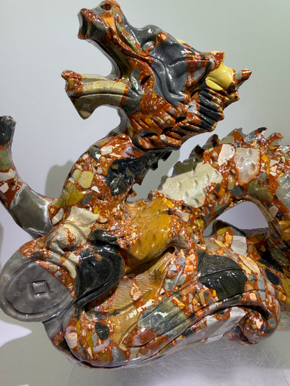 Chinese Carved Crystal Dragon. Large Colorful Dragon Carving. High Quality Display