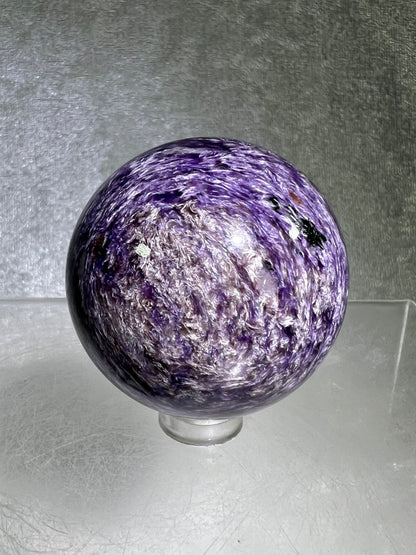 Charoite Crystal Sphere. 49mm. High Quality Beautiful Crystal. Amazing Patterns And Flash. Stunning UV Reaction.