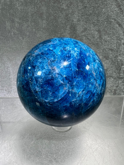 Blue Apatite Crystal Sphere. 60mm. Gorgeous Deep Blue With Lots Of Iridescent Flash. High Quality Display Sphere