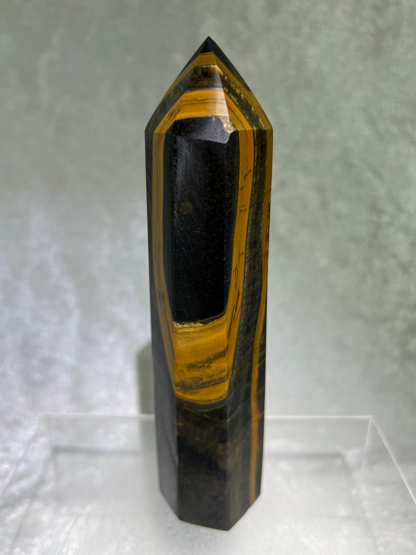 Blue Tigers Eye Tower. 5.85 Inches. Amazing Large Hawks Eye Crystal. Gorgeous Display Tower