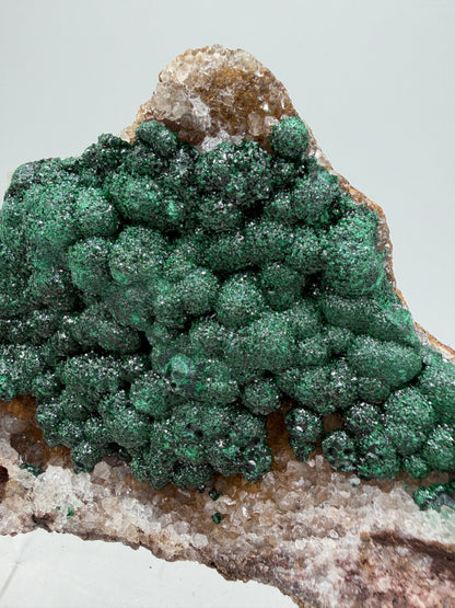 Ball Malachite On A Druzy Quartz And Dolomite Matrix. High Quality Specimen From Congo.