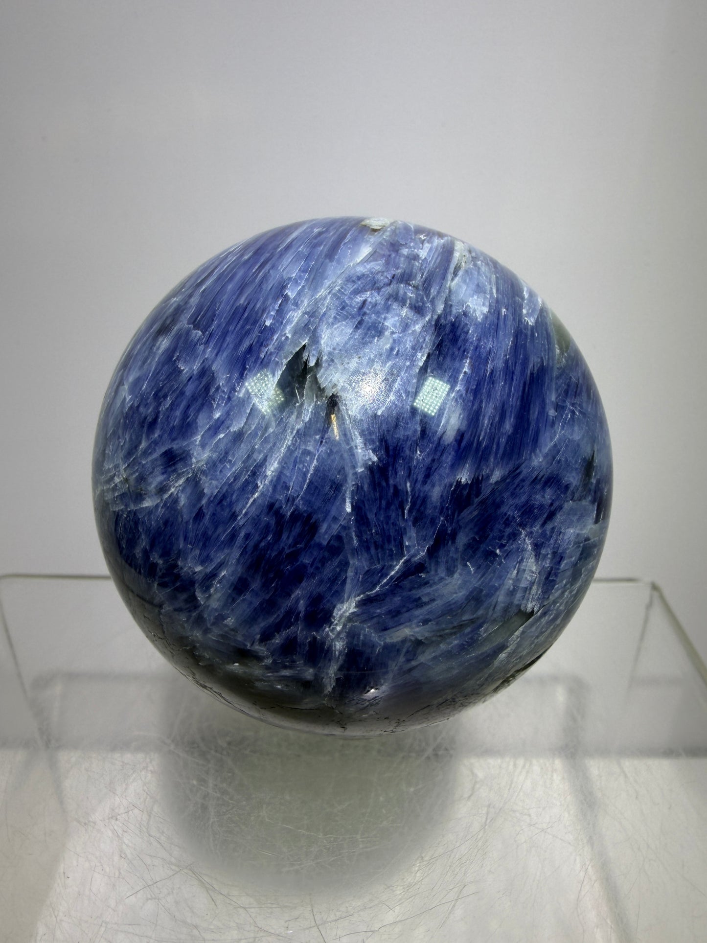 Kyanite Crystal Sphere. 60mm. Amazing Blue Kyanite Display Sphere. Rare Crystal With Stunning Flash
