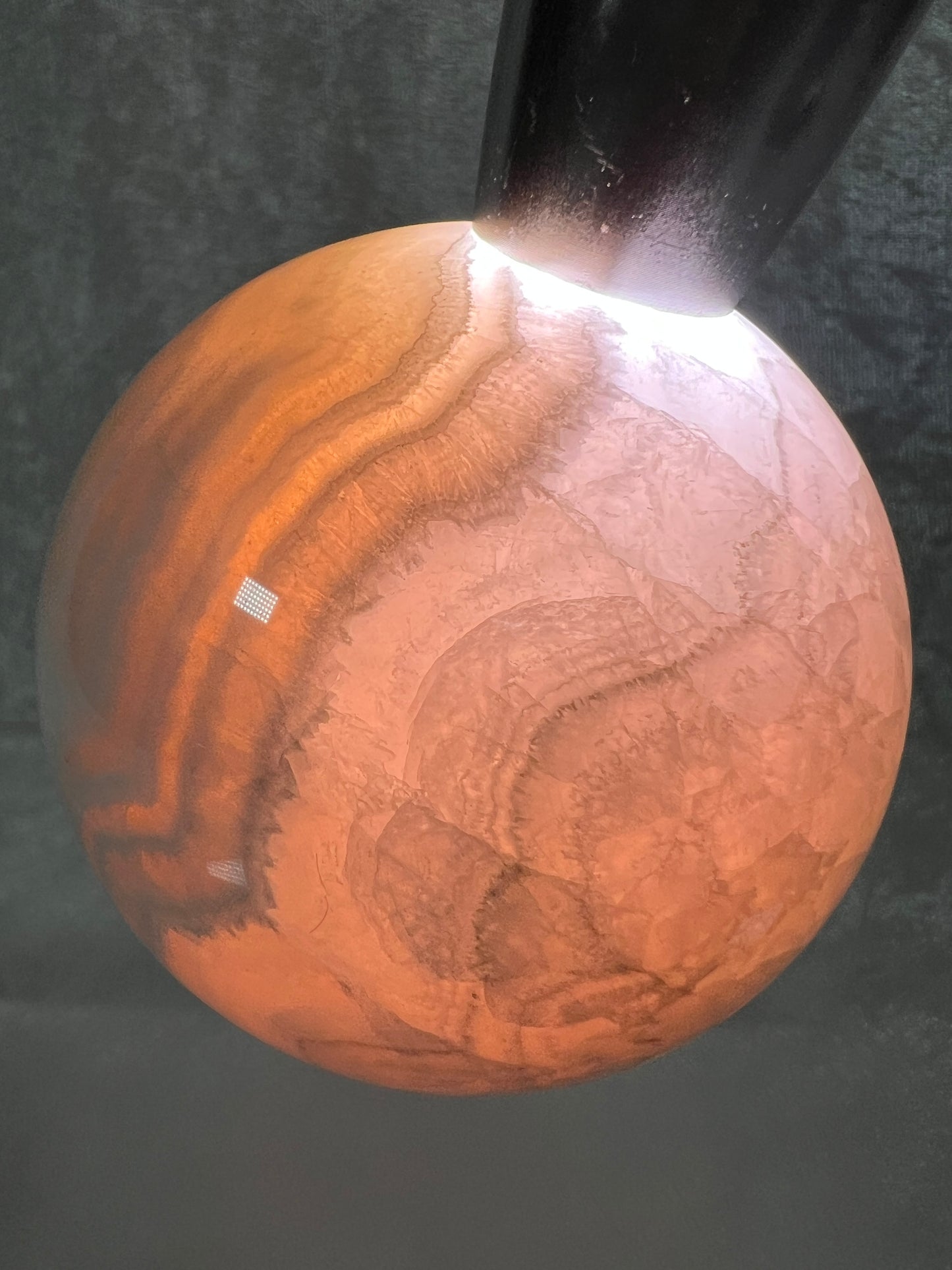 Mangano Calcite Sphere. 72mm. Very Intense Orange UV Reaction. Large High Quality Display Crystal From Peru.