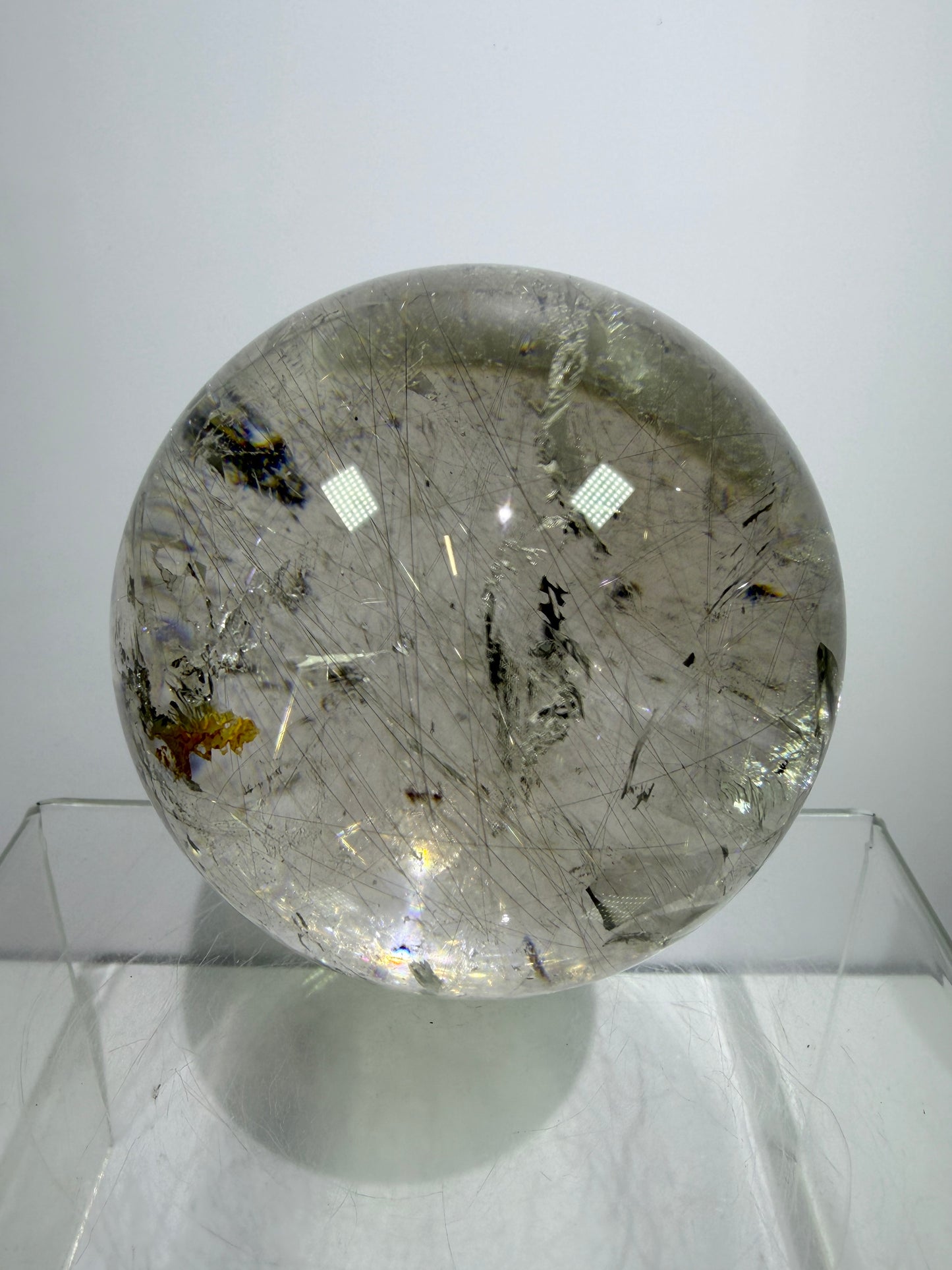 Rutile Quartz Sphere. 69mm. Stunning Large Display Sphere. Gorgeous Golden Rutile And Garden Quartz Inclusions.