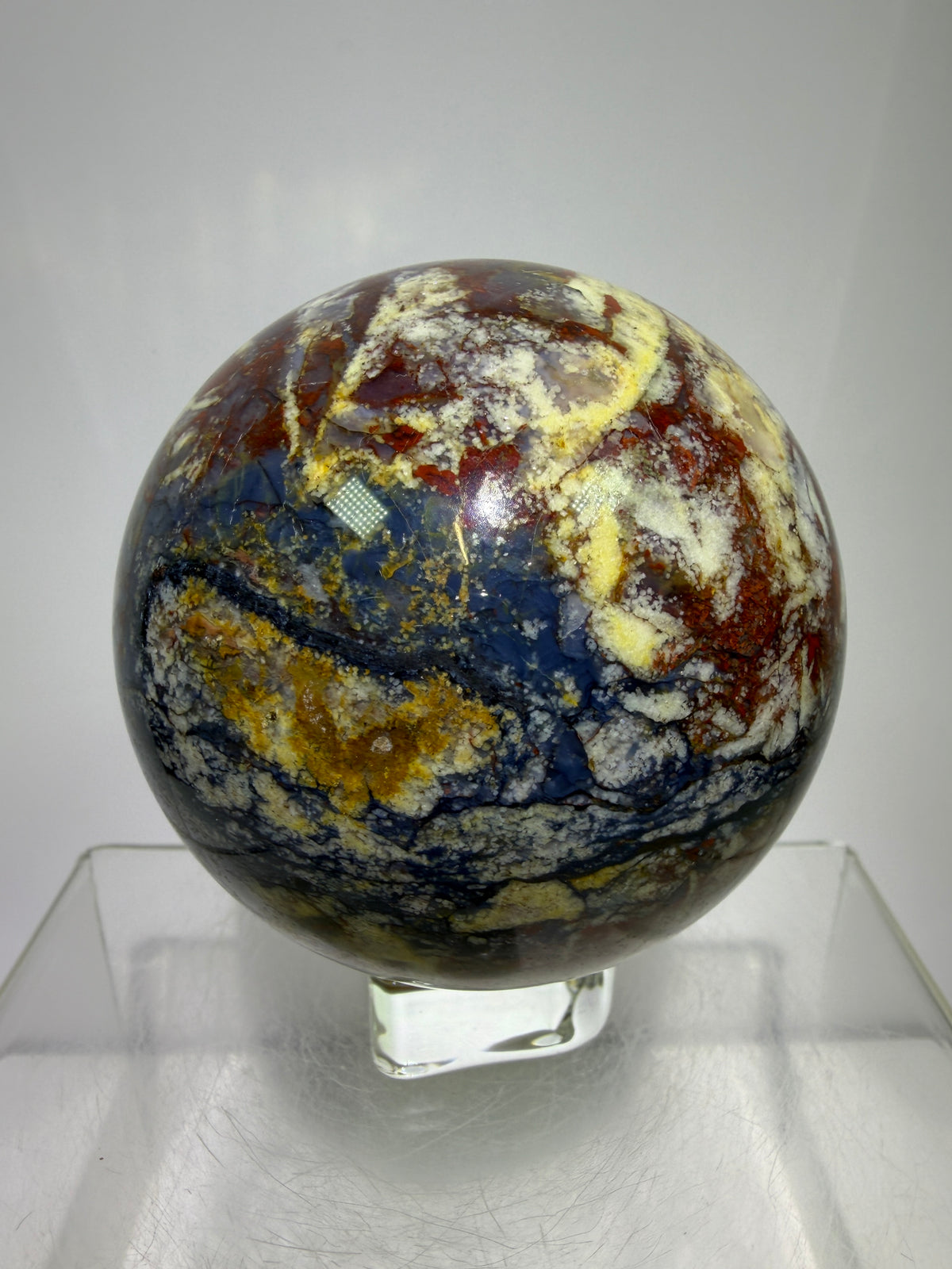 Pietersite Crystal Sphere. 72mm. Stunning Red And Blue Pietersite Crystal. High Quality Rare Display Sphere.