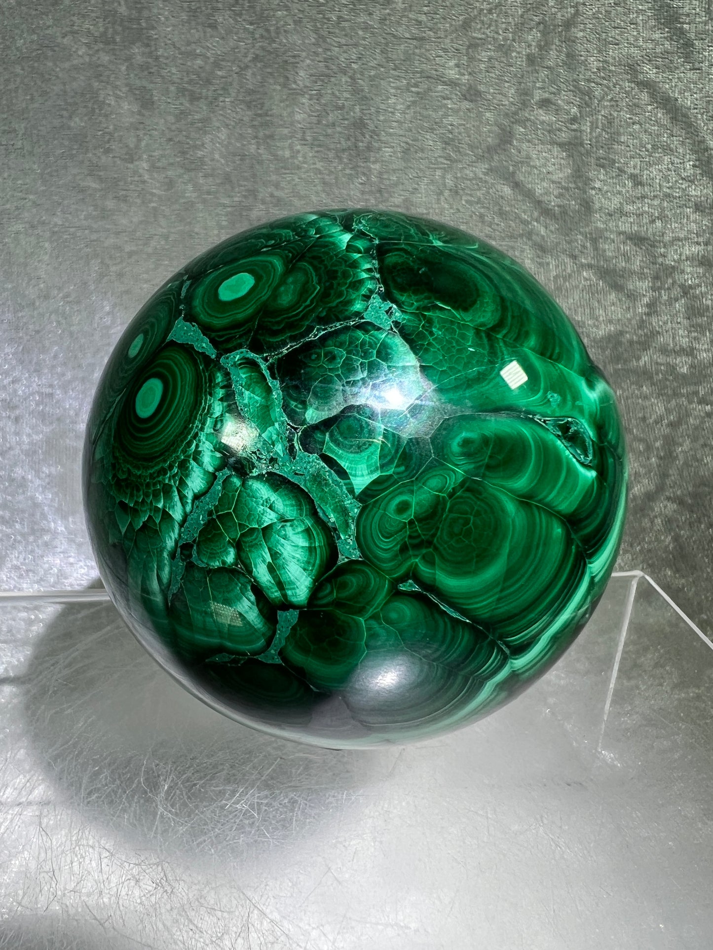 Malachite Crystal Sphere. 72mm. Gorgeous Large Druzy Malachite. Very High Quality Rare Display Sphere.