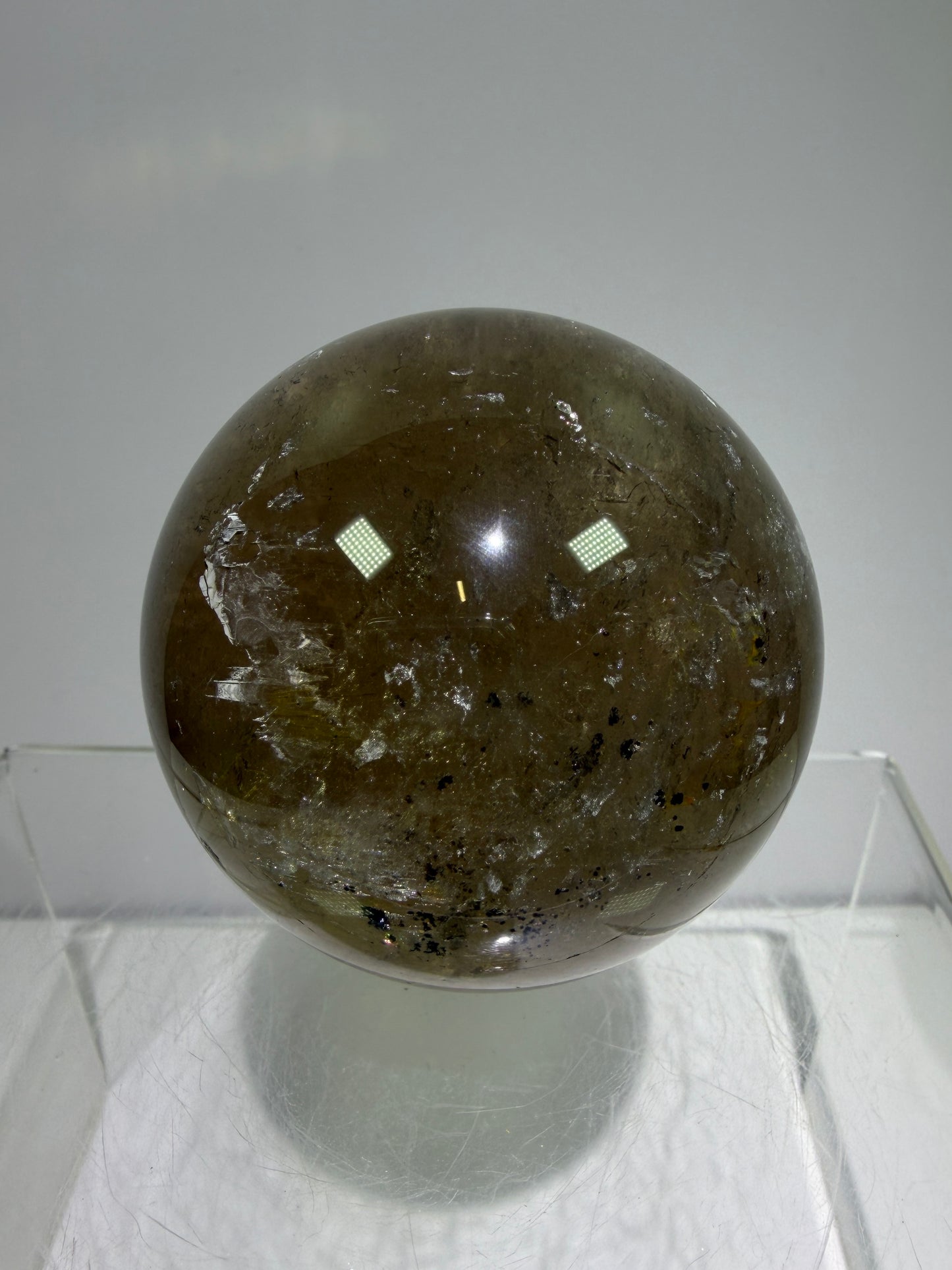 Rutile Quartz Sphere. 58mm. Unique Smoky Quartz With Beautiful Golden Rutile Inclusions.