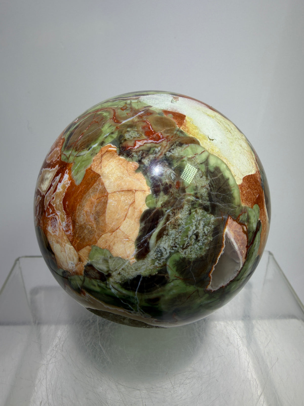 Money Agate Crystal Sphere. 73mm. Very Rare Shades Of Green. Stunning Druzy Indonesian Bloodstone. Amazing Colors And Patterns