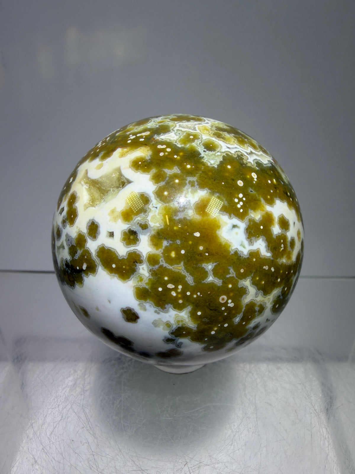 Ocean Jasper Sphere. 49mm. Gorgeous Sugar Druzy. Stunning Rare Display Sphere.