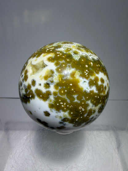 Ocean Jasper Sphere. 49mm. Gorgeous Sugar Druzy. Stunning Rare Display Sphere.