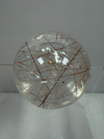Rutile And Tourmaline Quartz Sphere. 39mm. Amazing Combination Of Red Rutile And Tourmaline. Very Rare Display Sphere