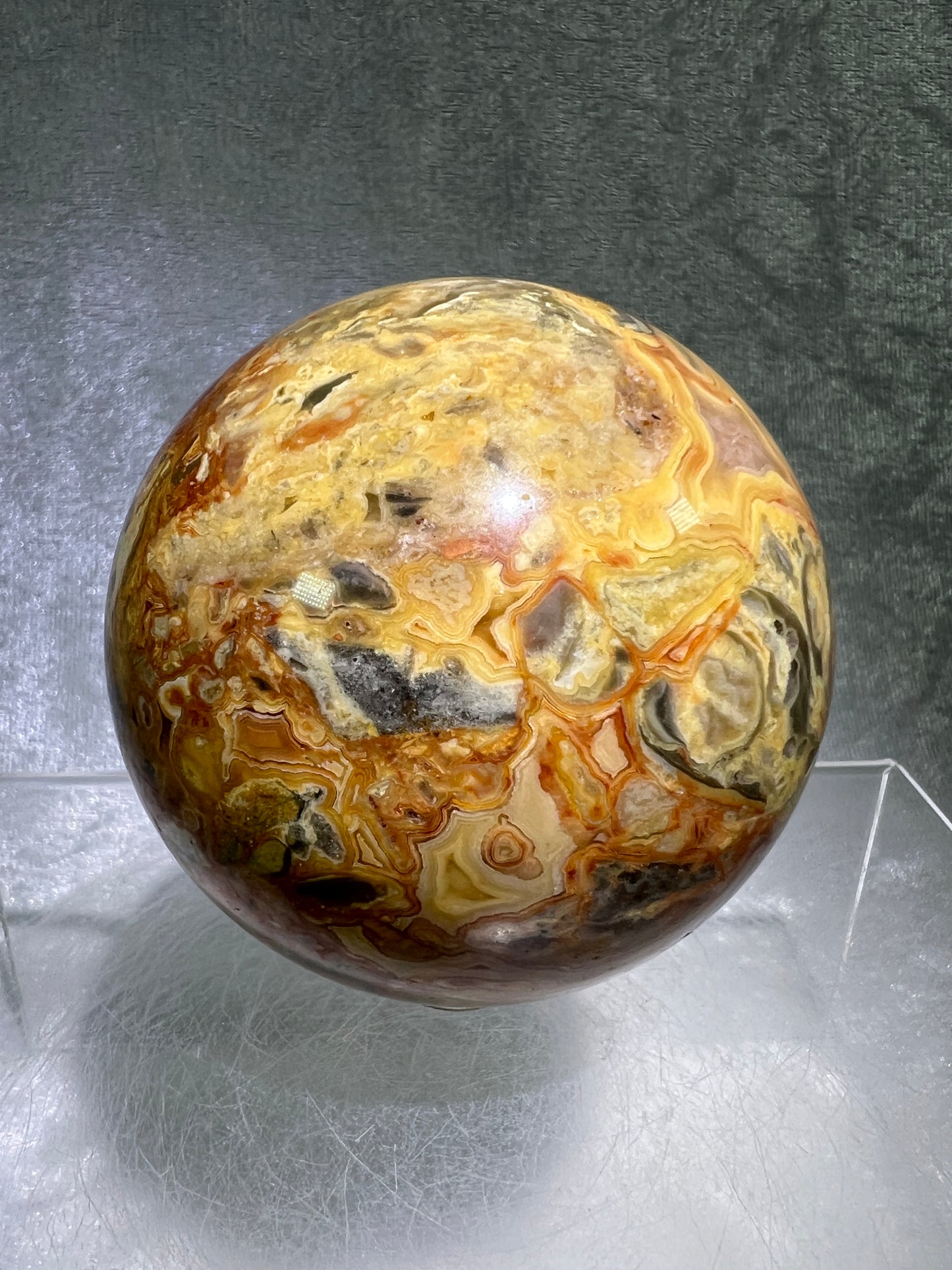 Crazy Lace Agate Sphere. 72mm. Stunning Lace And Patterns On This Sphere. Amazing Indonesian Crazy Lace Display Sphere